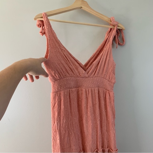 Lulus Sensationally Sweet Rusty Rose Tie-Strap Swiss Dot Maxi Dress Size Small S - Picture 4 of 10